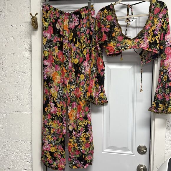 Floral Two-Piece Set with Bell Sleeves LULIFAMA - Size 10 - Crop Top - Picture 3 of 5